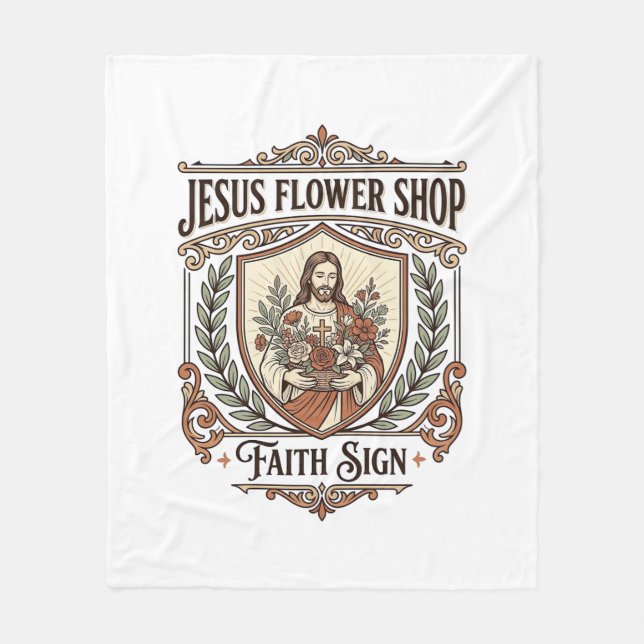 Jesus Blomsterbutik Tro Skylt Jesus Blomsterbutik  Fleecefilt (Framsidan)