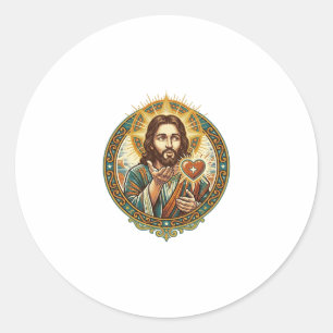 Jesus Blowing Kiss Rött Hjärta Like Button Humor_1 Runt Klistermärke