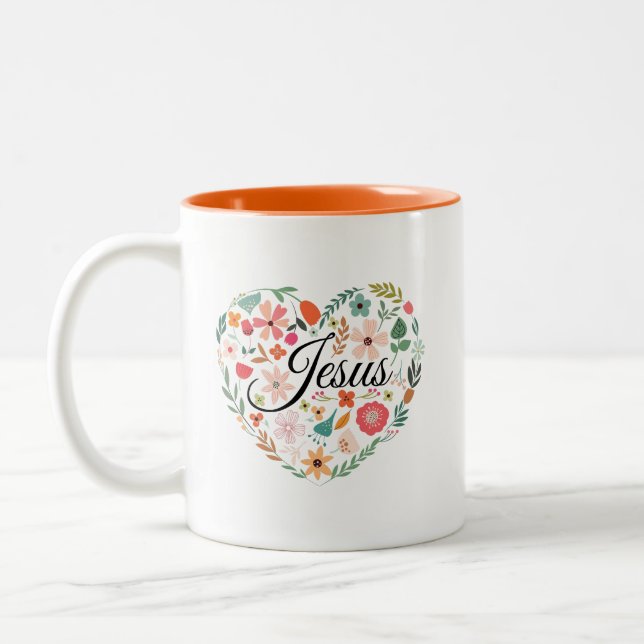 Jesus Boho Christian Heart Motif Inspirational Två-Tonad Mugg (Vänster)