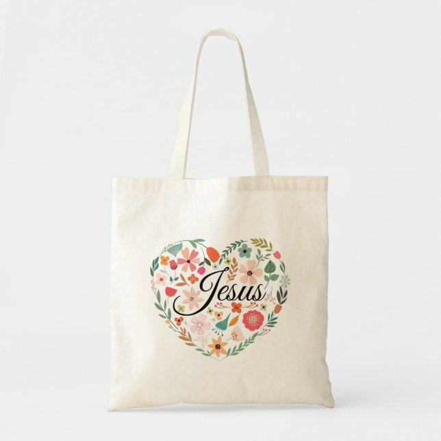 Jesus Boho Christian Heart Motif Inspirational Tygkasse (Framsidan)