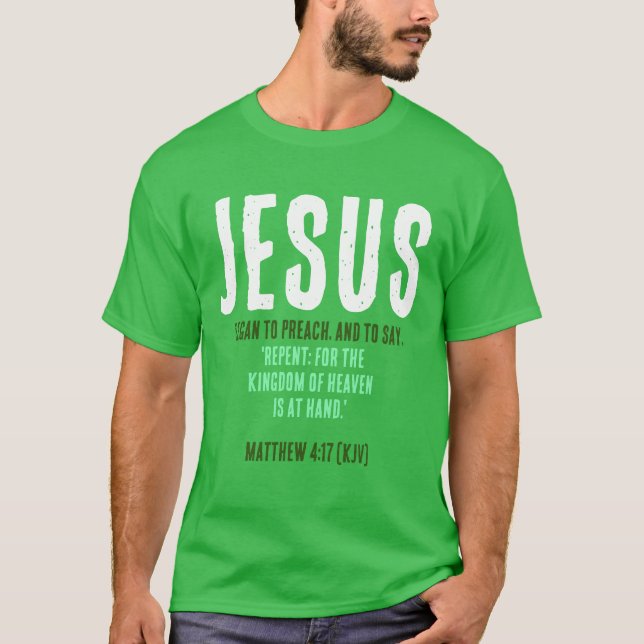 JESUS började predika. Julgran Grönt Färg T Shirt (Framsida)
