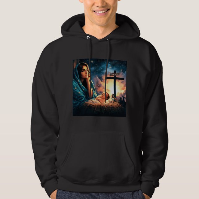 Jesus, Born till Die, jul, kristen Hoodie (Framsida)