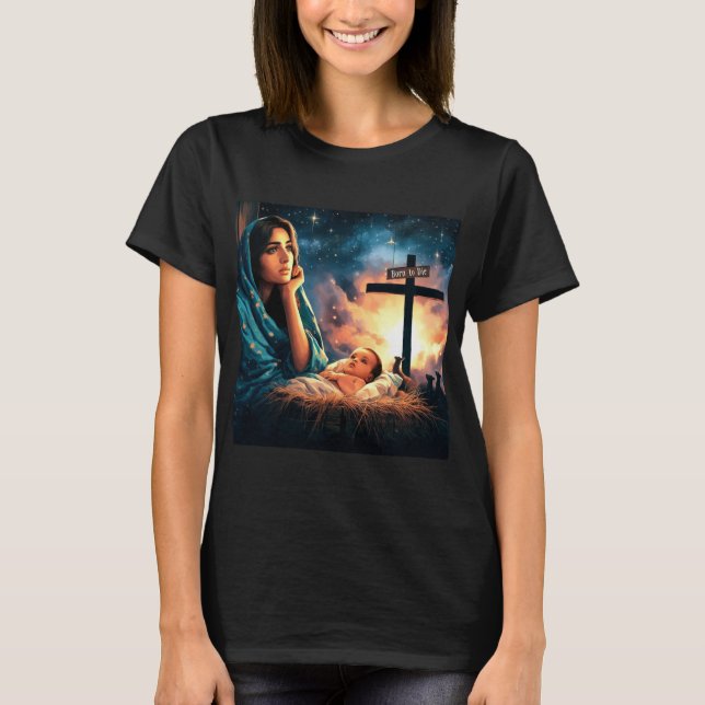 Jesus, Born till Die, Kor, jul, kristen T Shirt (Framsida)