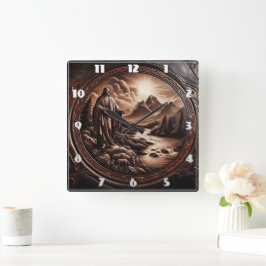 Jesus bortser från en Serene Mountain Stream Fyrkantig Klocka