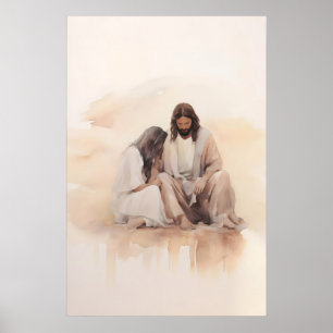 Jesus botar den blödande kvinnan Akvarell Bibel Poster