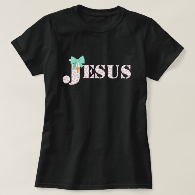 Jesus Bow Kristet T-Shirt | Rosa Coquette Tro (Design framsida)