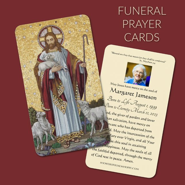 Jesus Bra Shepherd Catholic Funeral Heliga Card - Visitkort (Christian Funeral Prayer Cards Jesus the Good Shepherd)