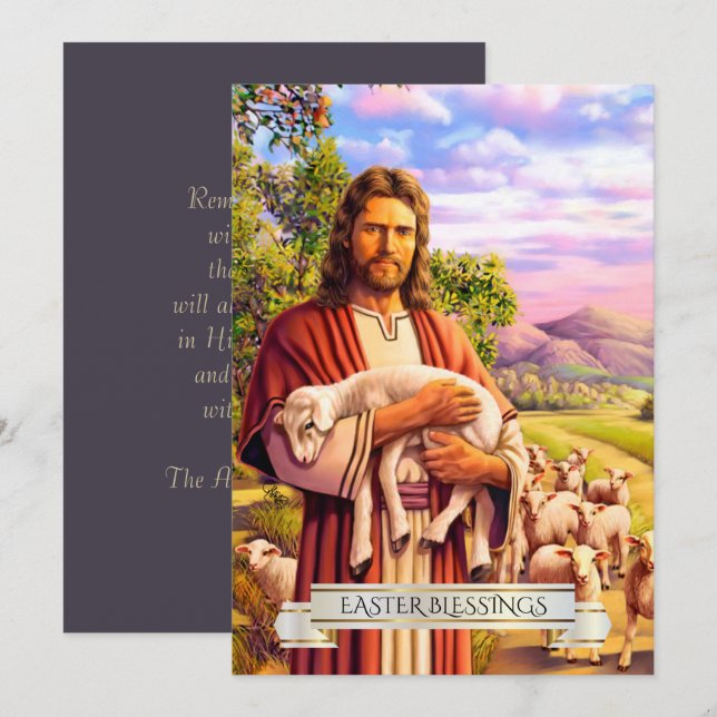 Jesus Bra Shepherd Painting Påsk Cards Julkort (Fram/baksida)