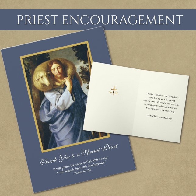 Jesus Bra Shepherd Priest Encouragement Kort (Catholic Priest Words of Encouragement Vintage Religious )