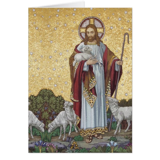 Jesus Bra Shepherd Religiösa Mosaic Hälsningskort (Framsidan)