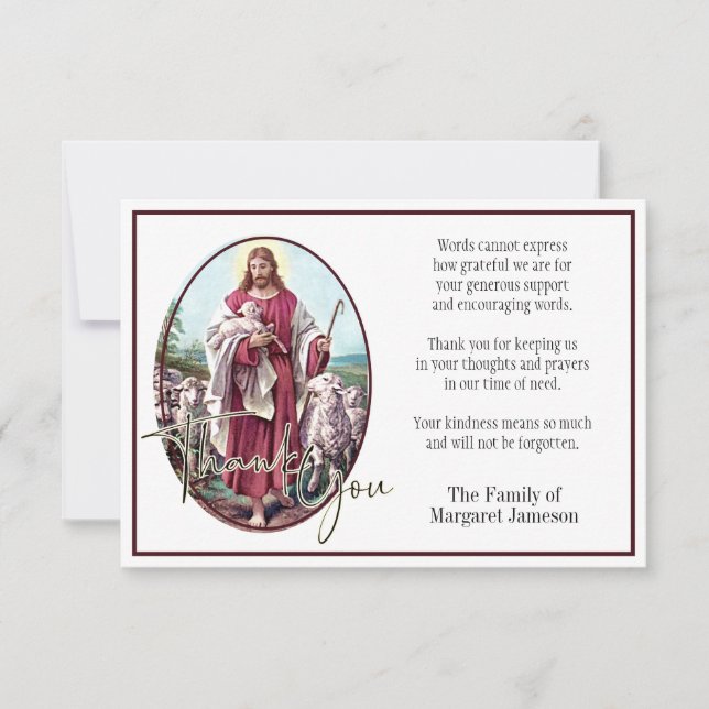 Jesus Bra Shepherd Religiösa Tack Condolesion Kort (Framsida)