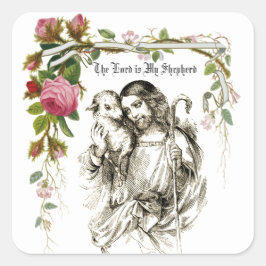 Jesus Bra Shepherd Vintage Ro Religiösa Fyrkantigt Klistermärke