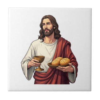 Jesus Bread Wine Vintage Engraving Tee 2 Kakelplatta