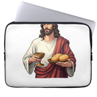 Jesus Bread Wine Vintage Engraving Tee 2 Laptop Fodral