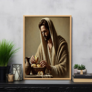 Jesus Breaking Bread in Divine Peace Poster
