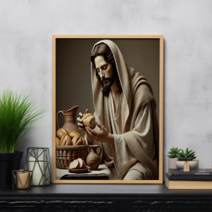 Jesus bringar Bread med Gentle Grace Poster