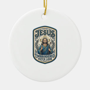 Jesus Broderad Lapp Se Jesus Broderad Lapp Julgransprydnad Keramik