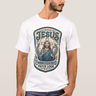 Jesus broderad patch ser Jesus broderad lapp T Shirt