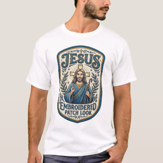 Jesus broderad patch ser Jesus broderad lapp T Shirt
