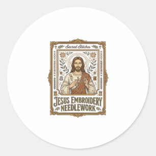 Jesus Broderi Syarbete Jesus Broderi Nålar Runt Klistermärke