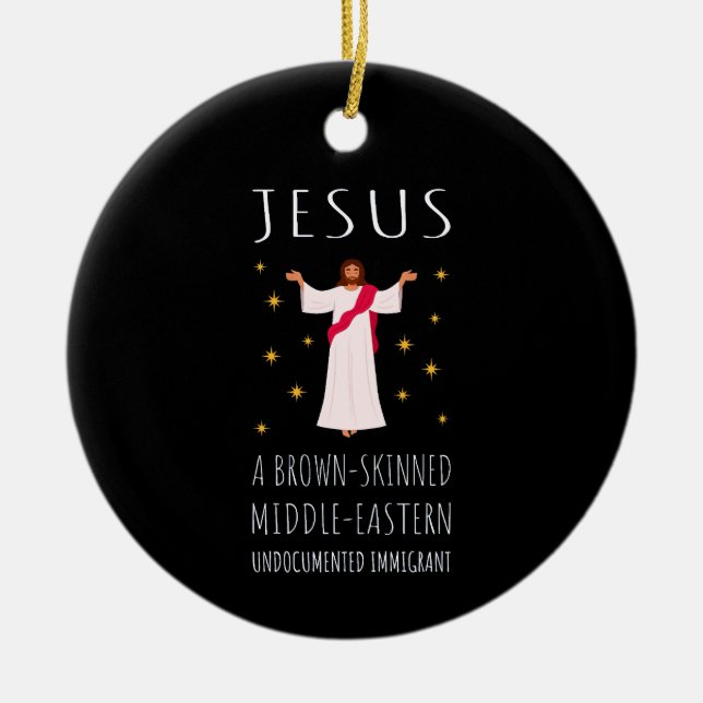 Jesus Brown-Skinned Odokumenterad invandrare I Julgransprydnad Keramik (Framsidan)