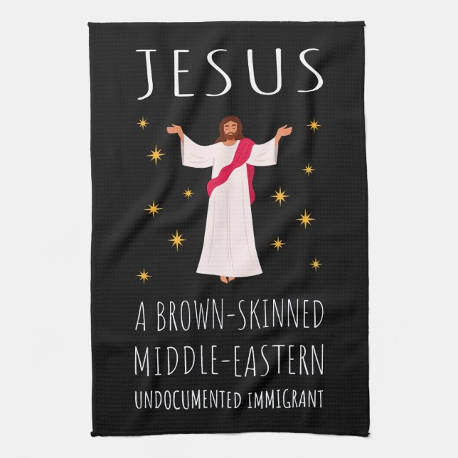 Jesus Brown-Skinned Odokumenterad invandrare I Kökshandduk (Vertikal)