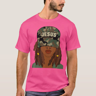 Jesus Camo Hat African American Women with Locs T Shirt