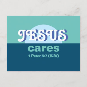 Jesus Cares. 1 Peter 5:7 (KJV) - Havsblått - Inbjudan Vykort