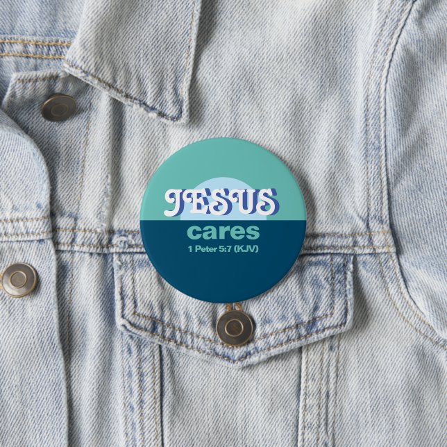 Jesus Cares. 1 Peter 5:7 (KJV) - Havsblått - Knapp (In Situ)