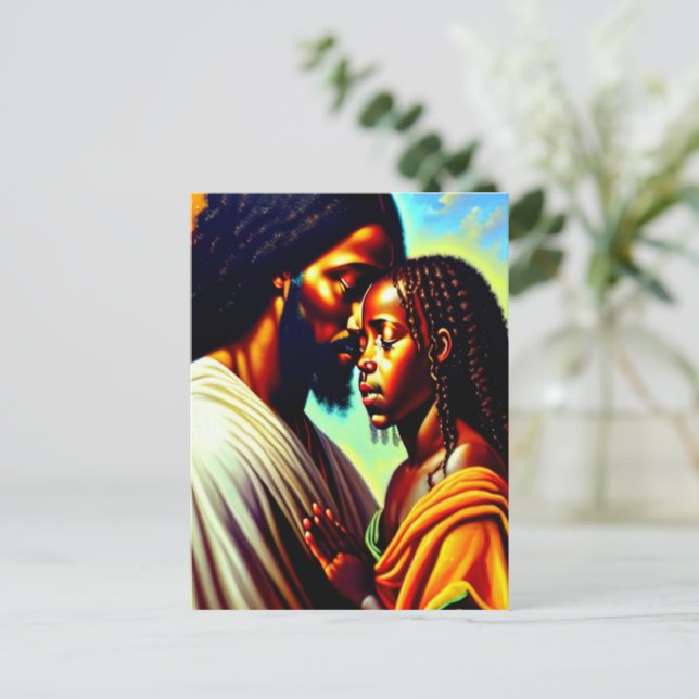Jesus Cares Black Christian Art-vykort Vykort (Stående Fram)