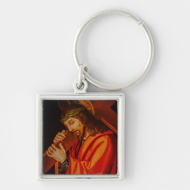 Jesus carrying the cross key ring fyrkantig silverfärgad nyckelring (Framsidan)