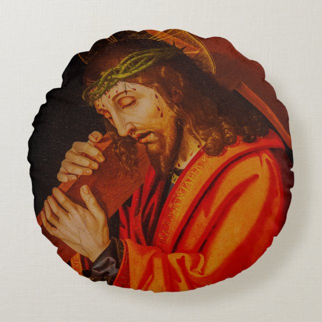 Jesus carrying the cross pillow rund kudde (Framsidan)