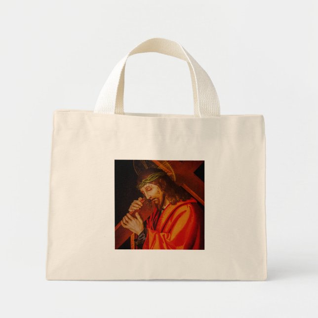 Jesus carrying the cross tote bag mini tygkasse (Framsidan)