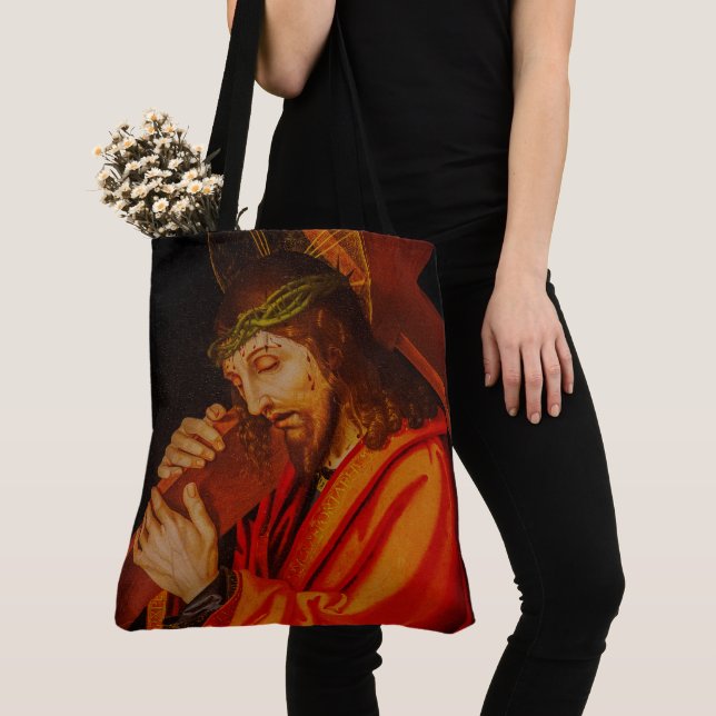 Jesus carrying the cross tote bag tygkasse (Närbild)