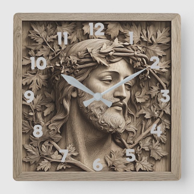 Jesus Carving Wall Clock Fyrkantig Klocka (Framsida)