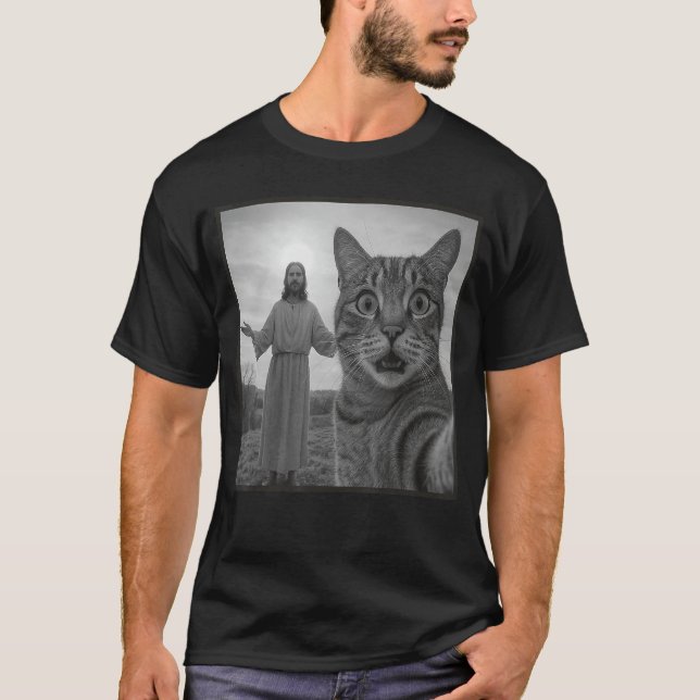 Jesus Cat Sie Funny Religious Meme Photo retro T Shirt (Framsida)