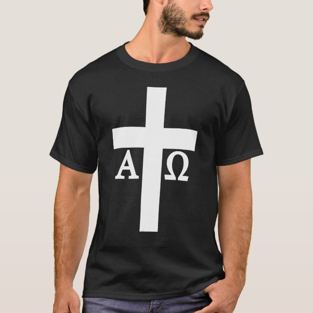 Jesus Christ Cross Alpha Omega Christianity Bible  T Shirt (Framsida)