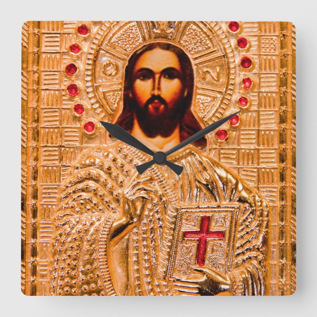 Jesus christ guld- symbol fyrkantig klocka (Framsida)