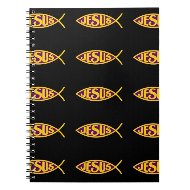 JESUS CHRIST ICHTHYS FISH SALVATION LILA GULD ANTECKNINGSBOK MED SPIRAL (Framsidan)