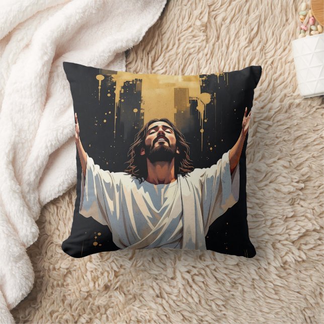 Jesus Christ Our Savior | Black and Gold Kudde (Filt)
