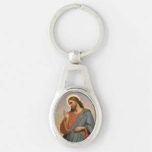 JESUS CHRIST OVALT SILVERFÄRGAD NYCKELRING