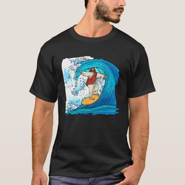 Jesus Christ Surfing Summer Surfer Surfboard T Shirt (Framsida)