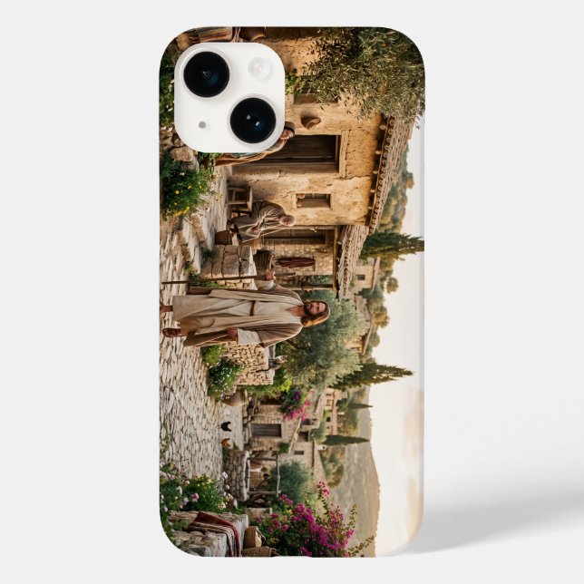 Jesus Christ Walking in Ancient Village phone Case (Baksida)