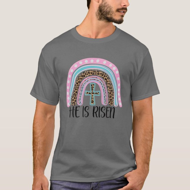 Jesus Christian Cross Rainbow He Is Risen Happy Ea T Shirt (Framsida)