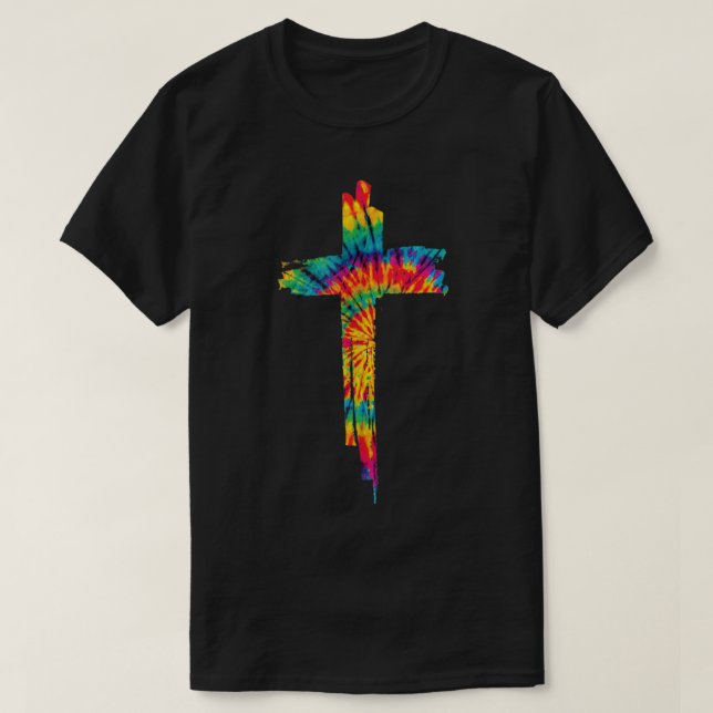 Jesus Christian Cross Tie Dye Rainbow Religious Bi T Shirt (Design framsida)