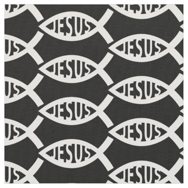 Jesus Christian Fish Mönster Tyg (Närbild)