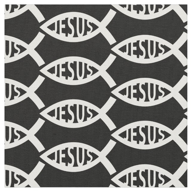 Jesus Christian Fish Mönster Tyg (Närbild)