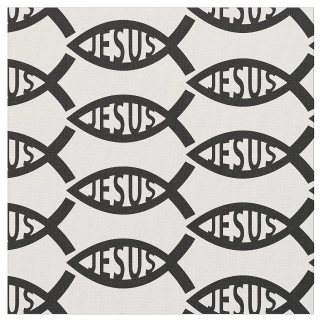 Jesus Christian Fish Mönster Tyg (Närbild)