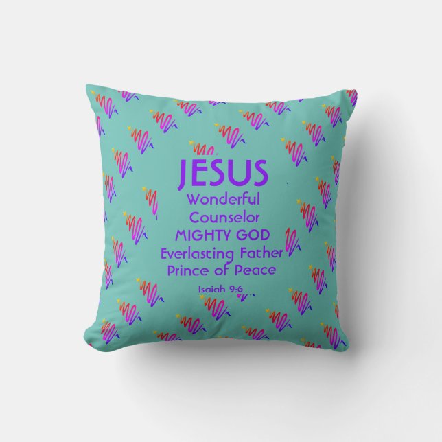 JESUS Christian Scripture Isaiah 9:6 Modern TEAL Kudde (Framsida)