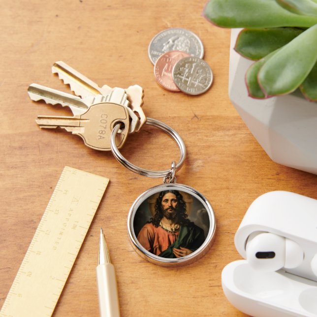 Jesus Christianity Reniassance Rund Silverfärgad Nyckelring (Skrivbord)